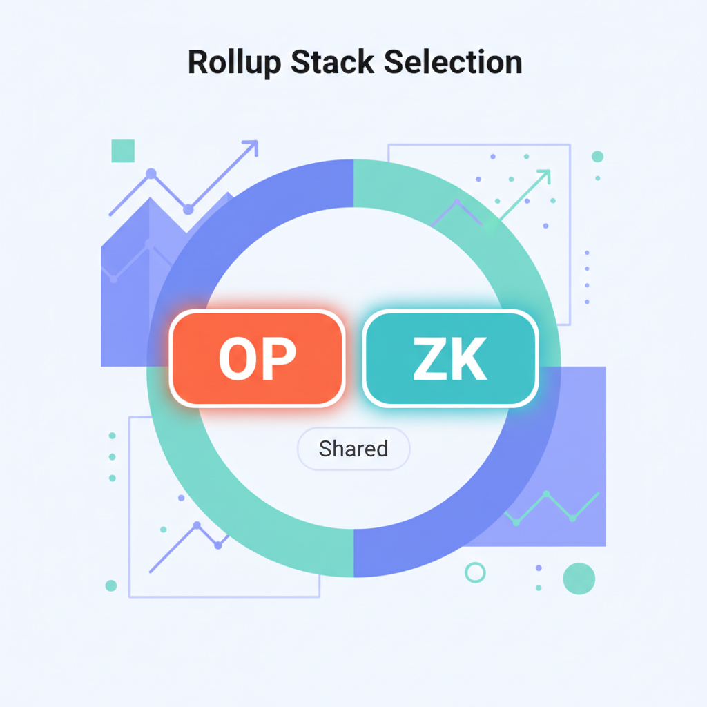 rollup stack selection interface, OP vs ZK buttons highlighted, tech charts background