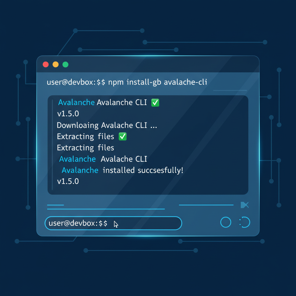 terminal window installing Avalanche CLI, clean code output, tech blue tones