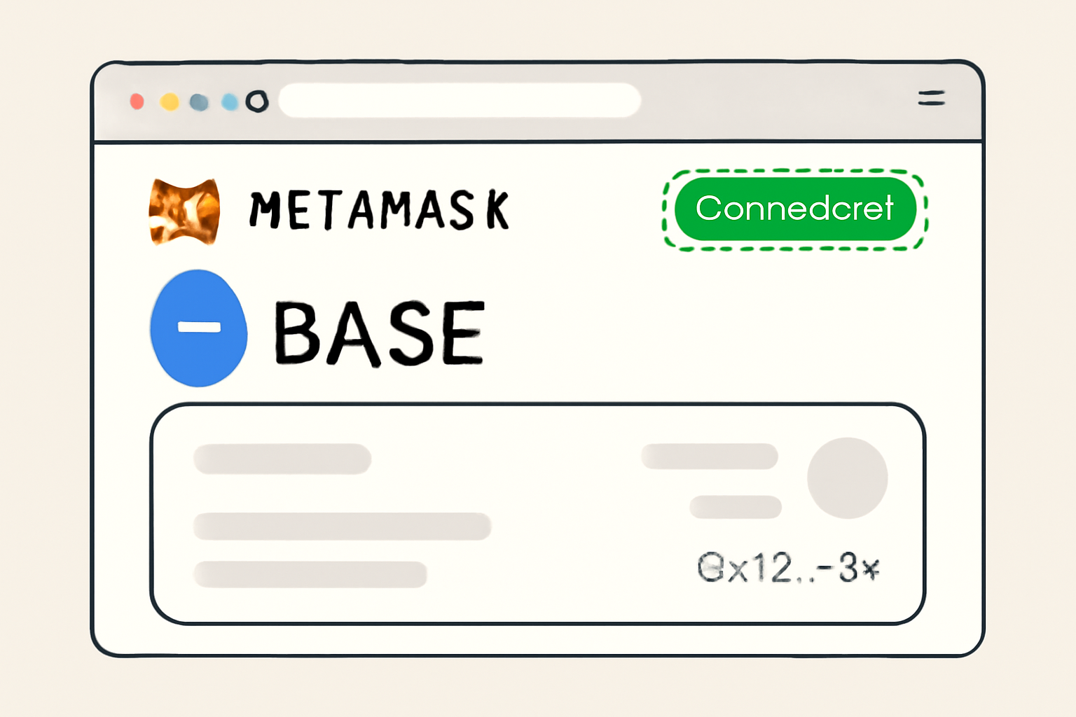 A browser screen showing MetaMask wallet connected to the Base network, with a highlighted 'Connected' status.