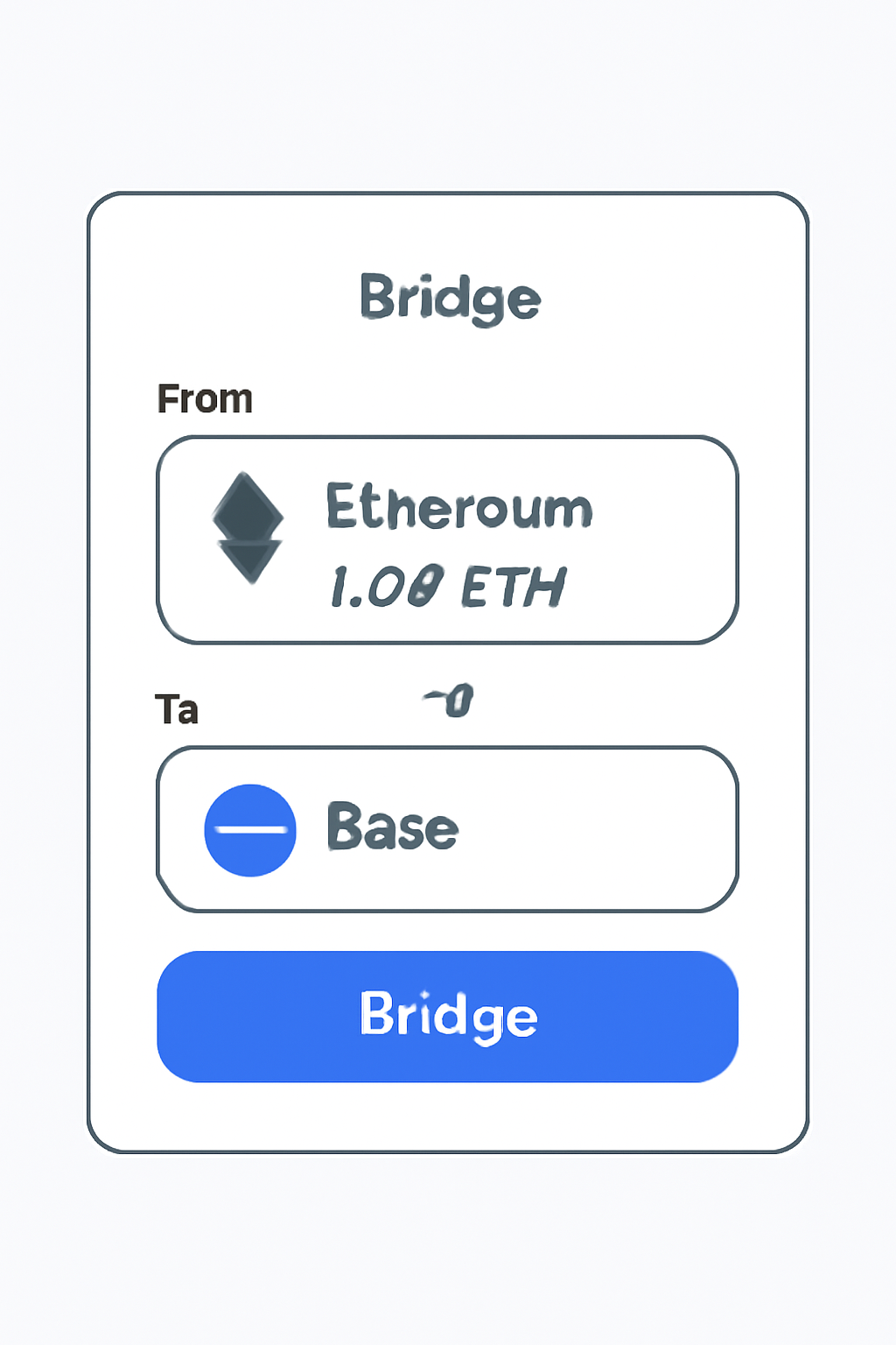 A digital wallet interface showing ETH being bridged from Ethereum mainnet to Base network.