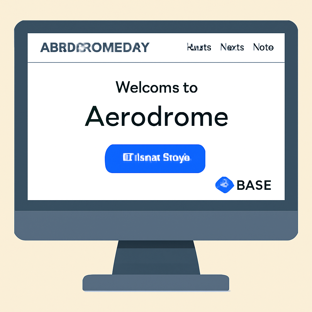 A computer screen displaying the Aerodrome DEX homepage with the Base network logo visible.