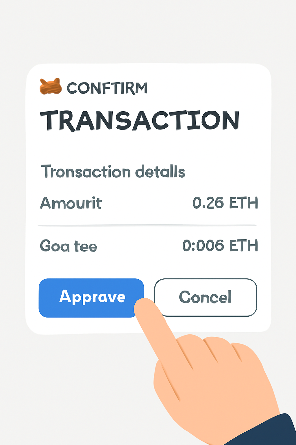 A confirmation window showing transaction details, gas fees, and a user clicking 'Approve' and confirming in MetaMask.