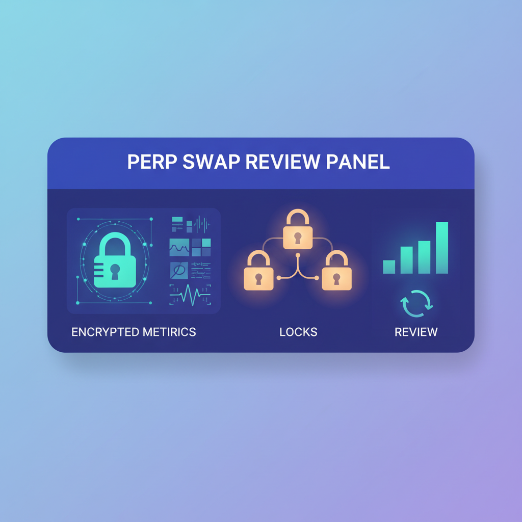 perp swap review panel with encrypted metrics glowing locks