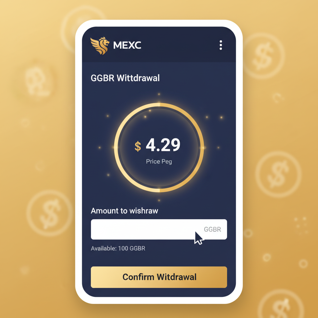 MEXC GGBR withdrawal amount input screen showing $4.29 price peg, golden glow