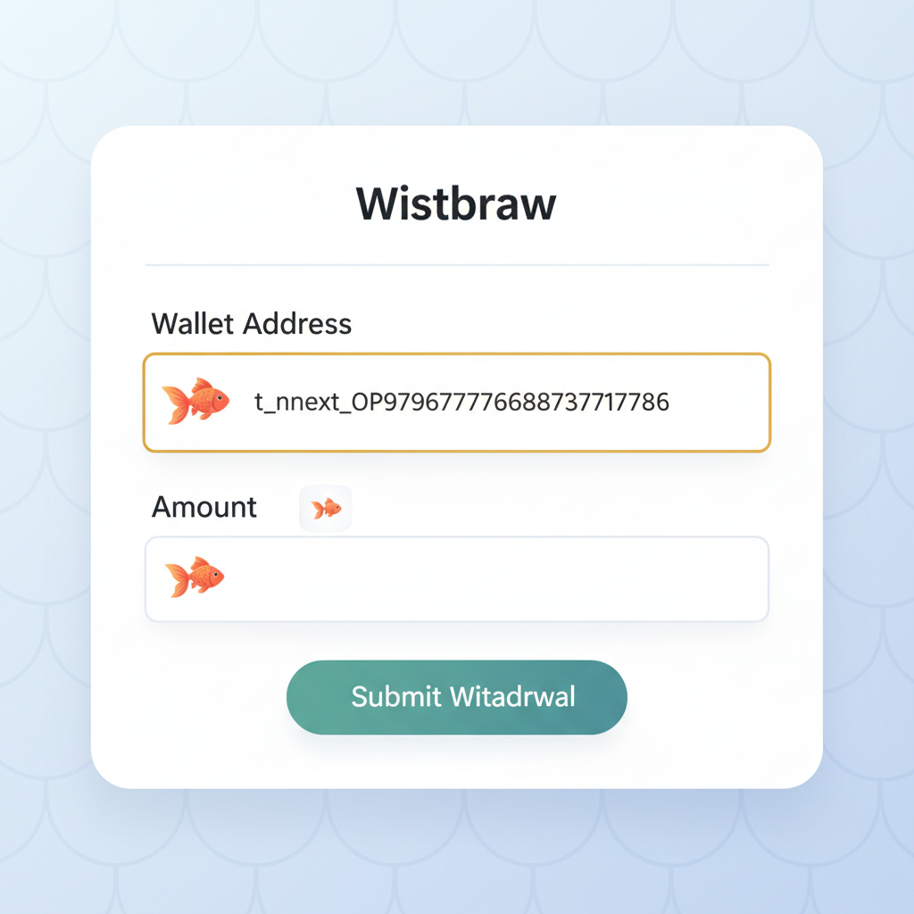 closeup of MEXC withdraw form with wallet address field, goldfish icon accents