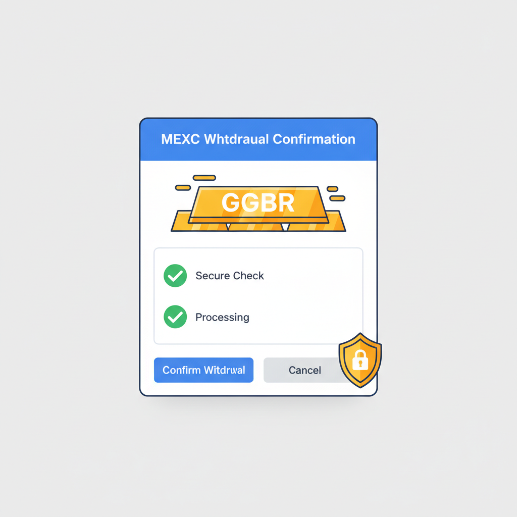 MEXC withdrawal confirmation popup for GGBR, secure checkmarks and gold bars