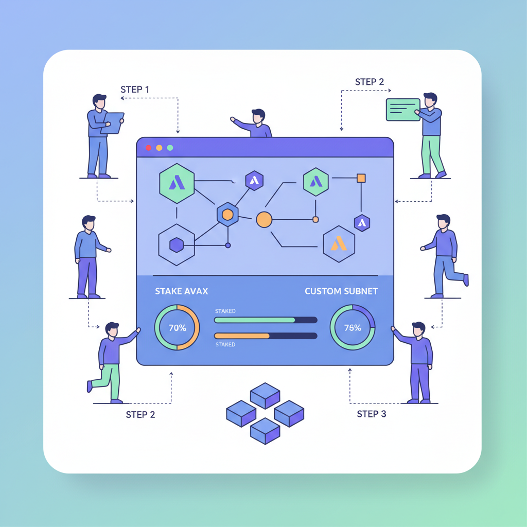 group of validators staking AVAX on custom subnet dashboard, secure network graph