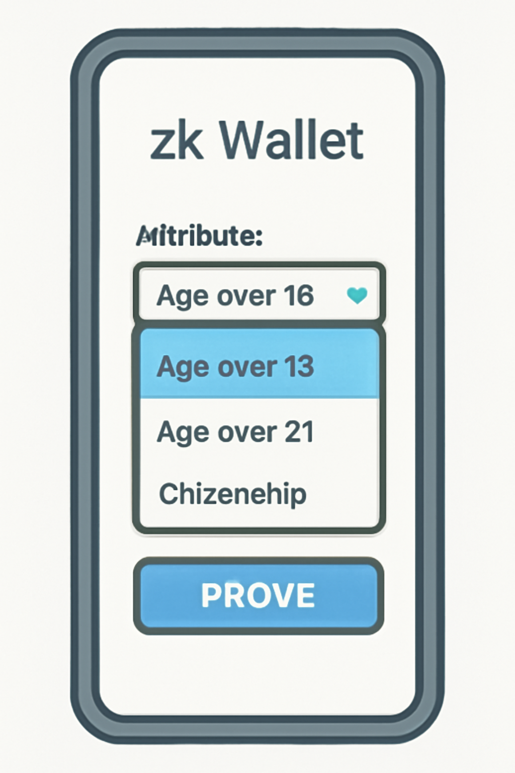 zk wallet screen with attribute selector dropdown highlighting age over 18 option