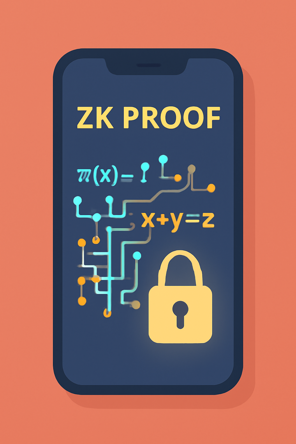 abstract zk proof generation on phone screen with glowing math circuits and privacy lock
