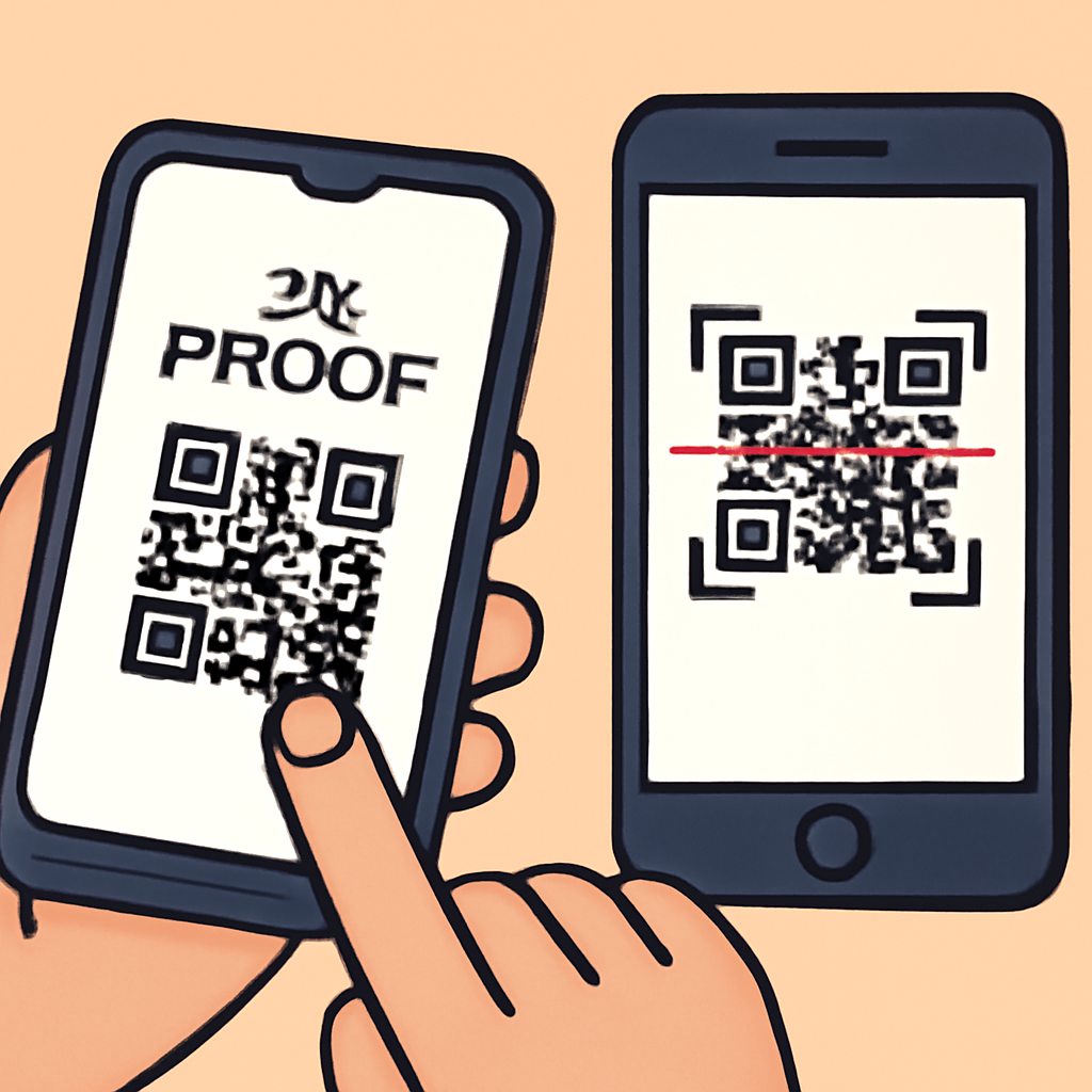 smartphone displaying ZK proof QR code being scanned by another device