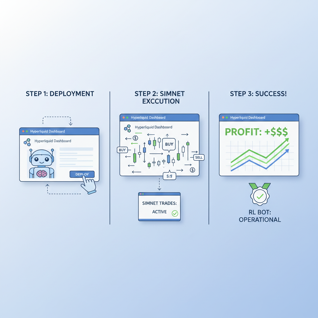 Deploying RL bot to Hyperliquid dashboard, simnet trades executing, success graphs