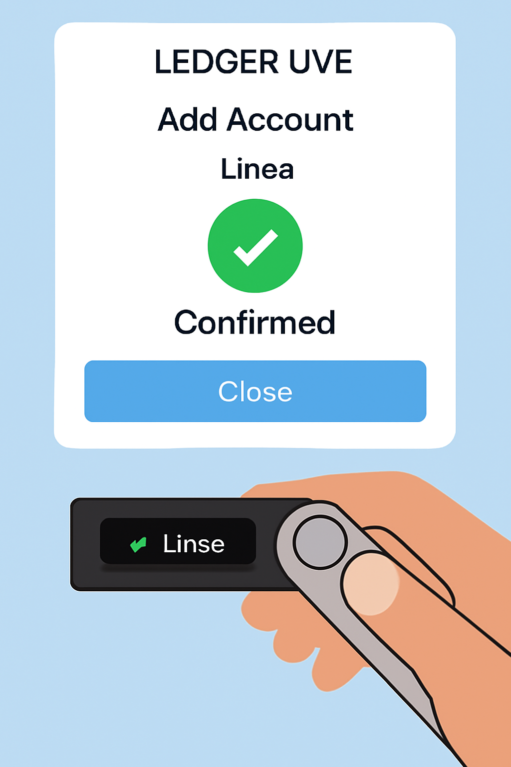 User confirming the addition of a Linea account on their Ledger device, with confirmation screen in Ledger Live.