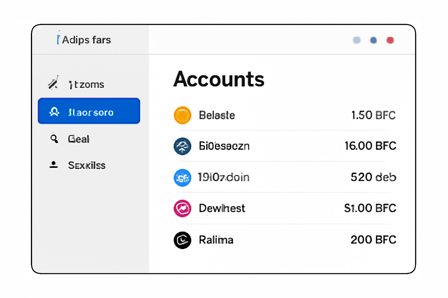 Ledger Live interface with the 'Accounts' section highlighted, showing a list of different crypto accounts.