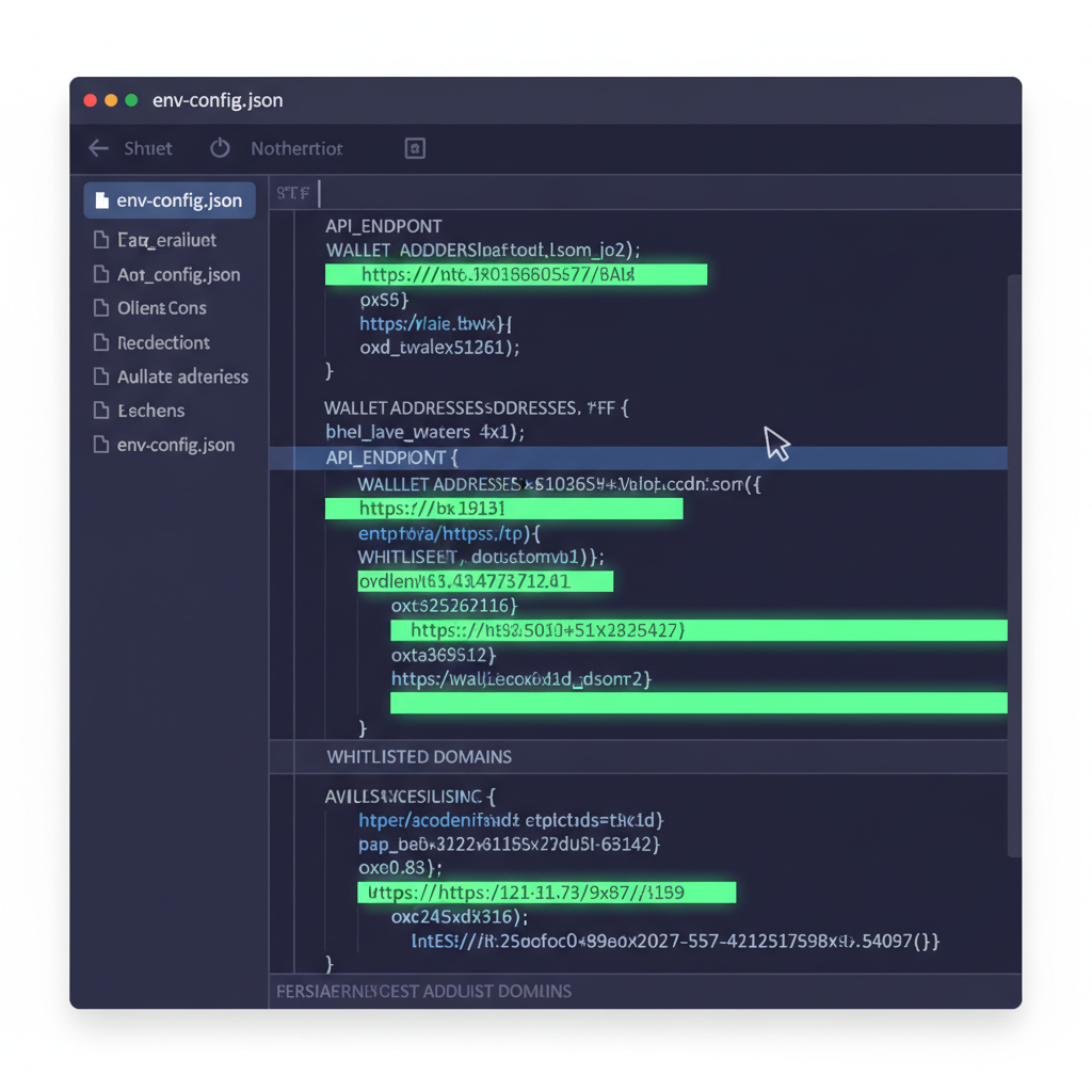 sleek environment config file open in code editor with x402 URLs and wallet addresses highlighted