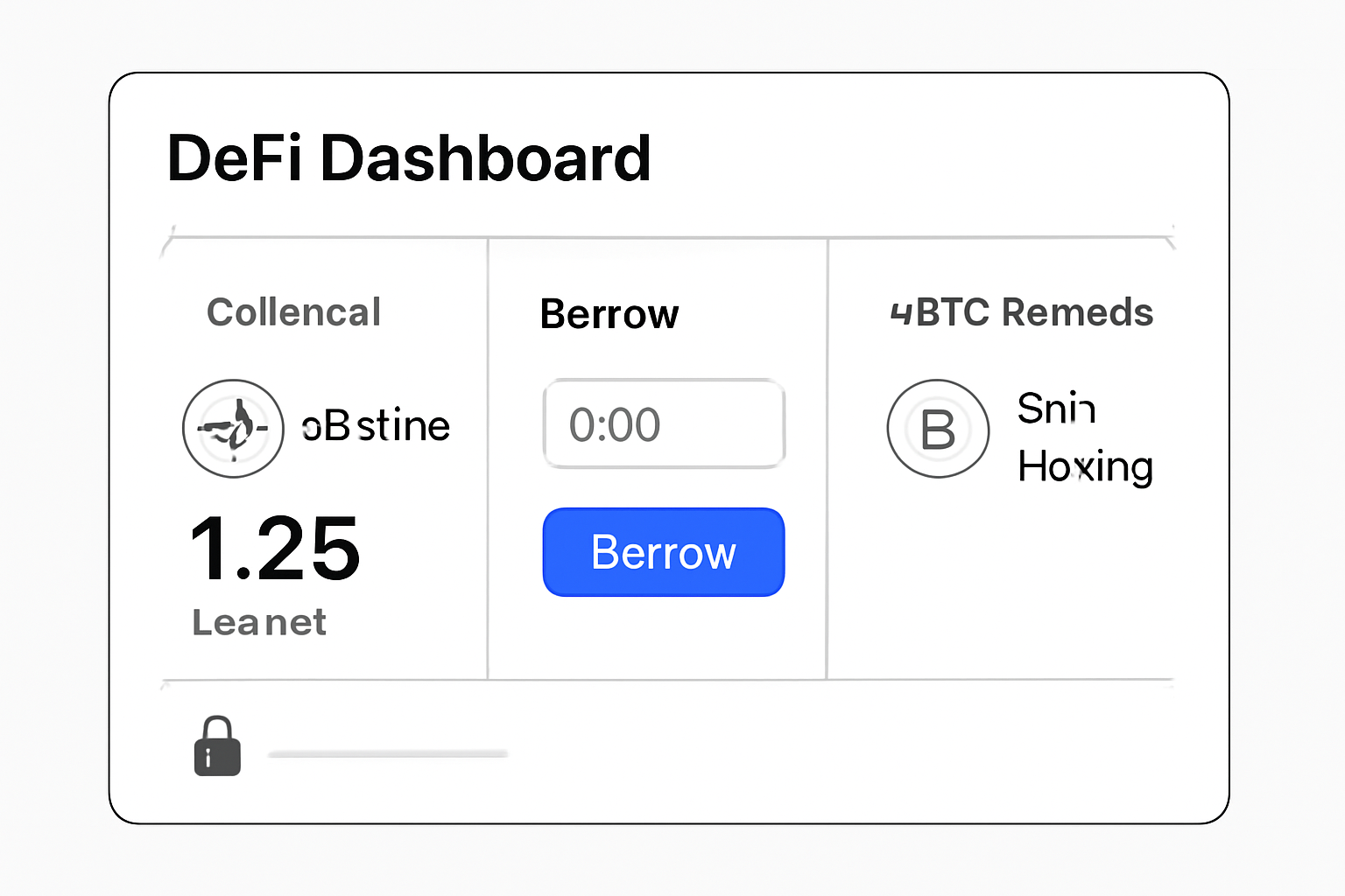 A DeFi dashboard showing stSTXbtc tokens locked as collateral, borrowing interface, sBTC rewards still flowing, secure and modern