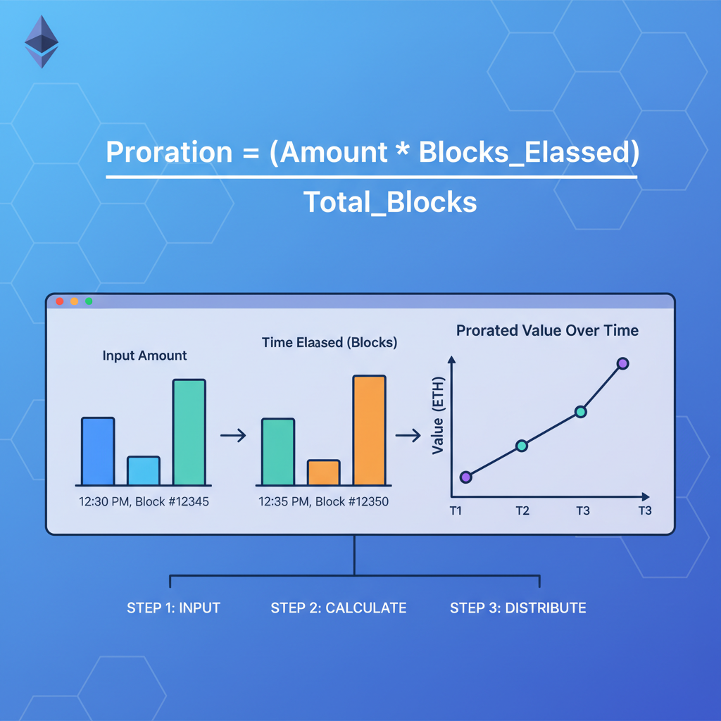 mathematical proration formula on ethereum blockchain, charts and timestamps, analytical graph