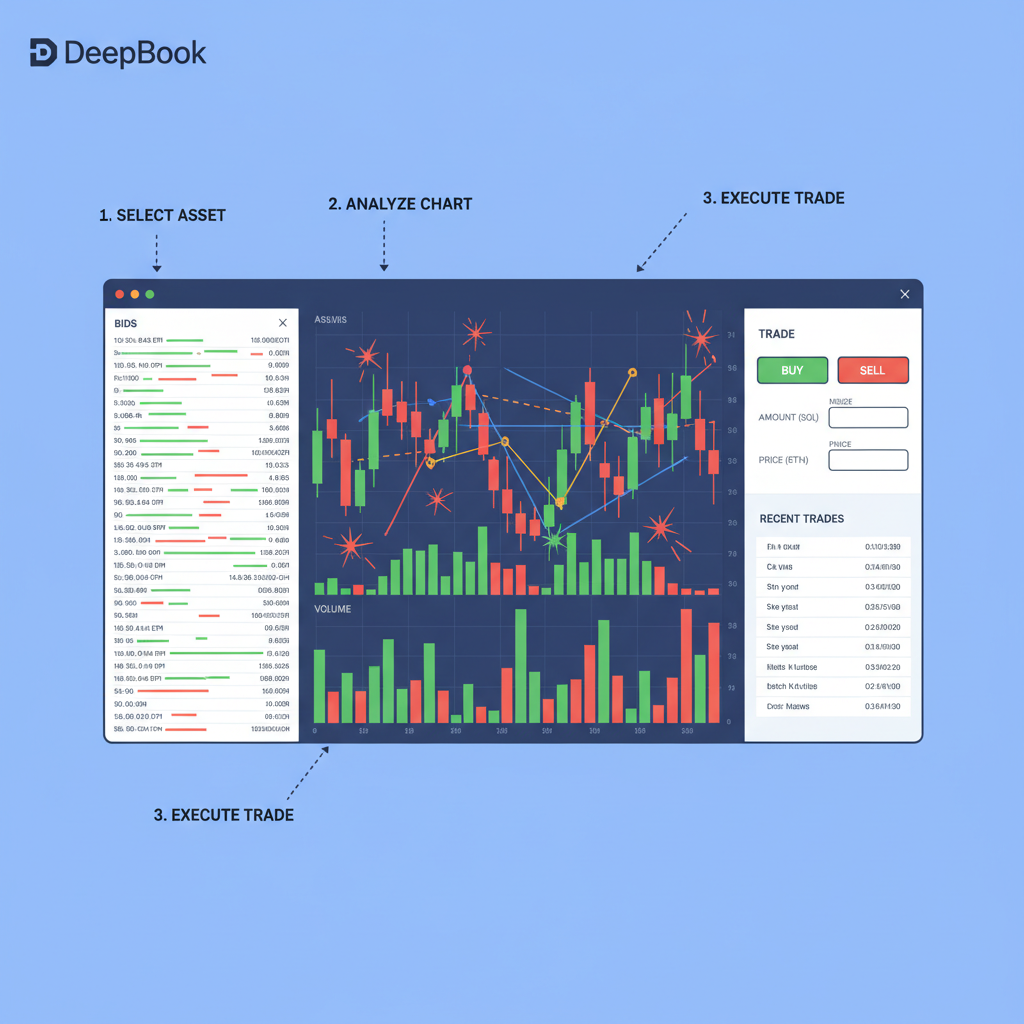 DeepBook DEX order book interface, trading charts exploding with activity