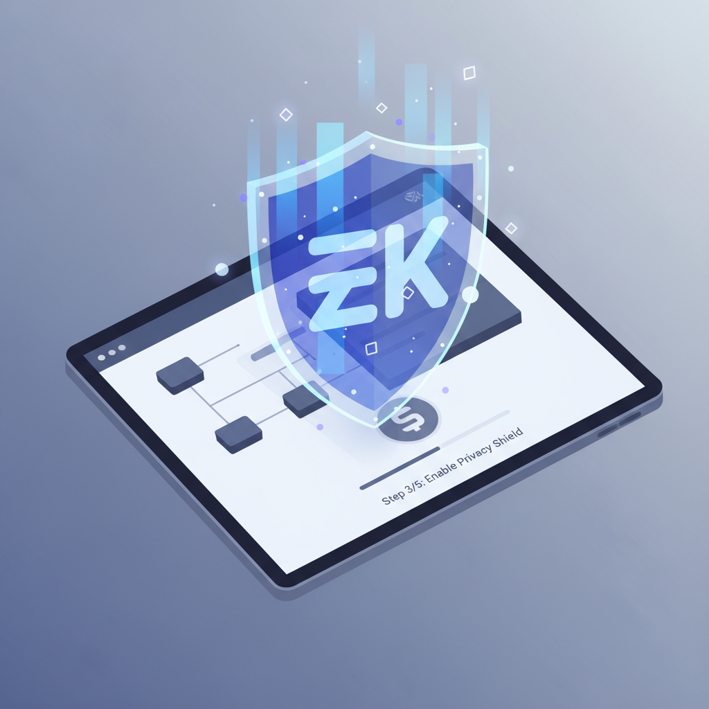 zkLogin privacy shield over blockchain wallet, ethereal zero-knowledge visuals