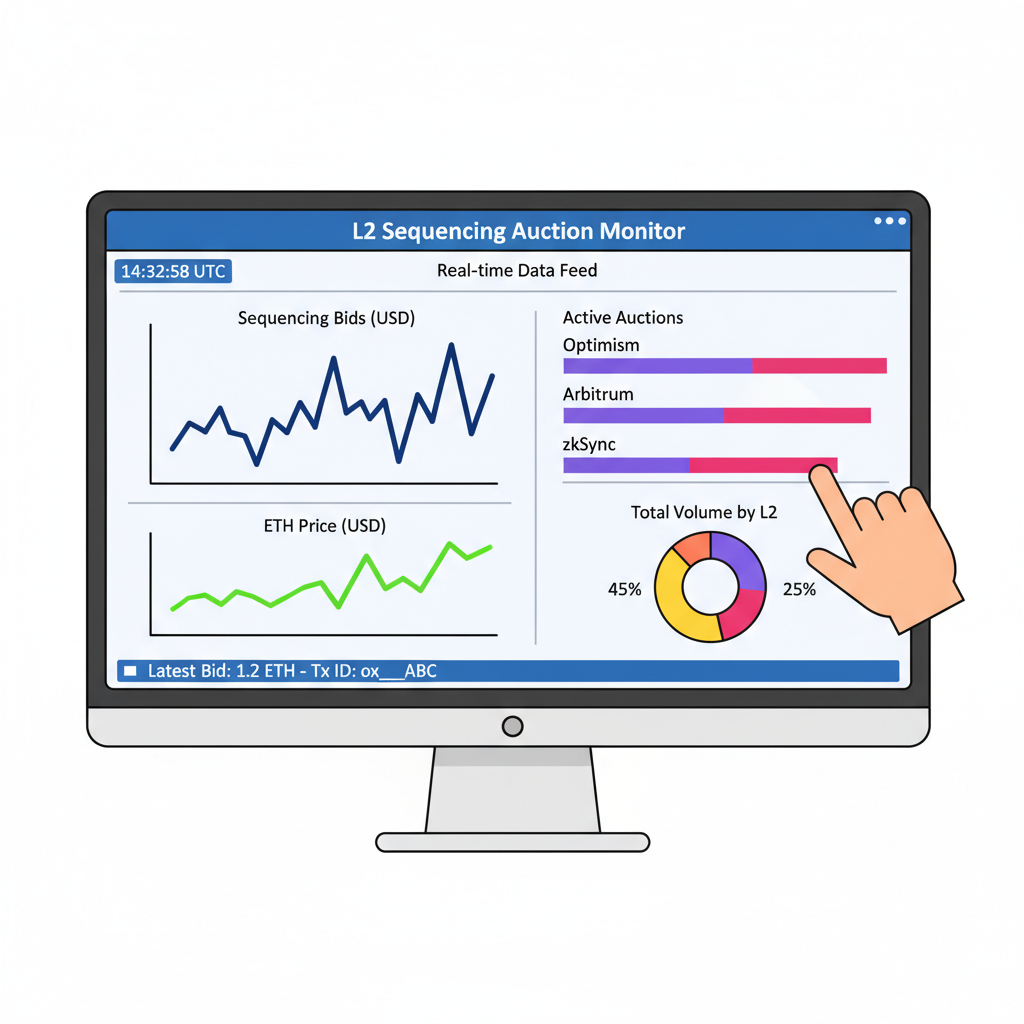 Monitoring real-time sequencing auction volumes on Ethereum L2 dashboard, charts showing bids and ETH price trends