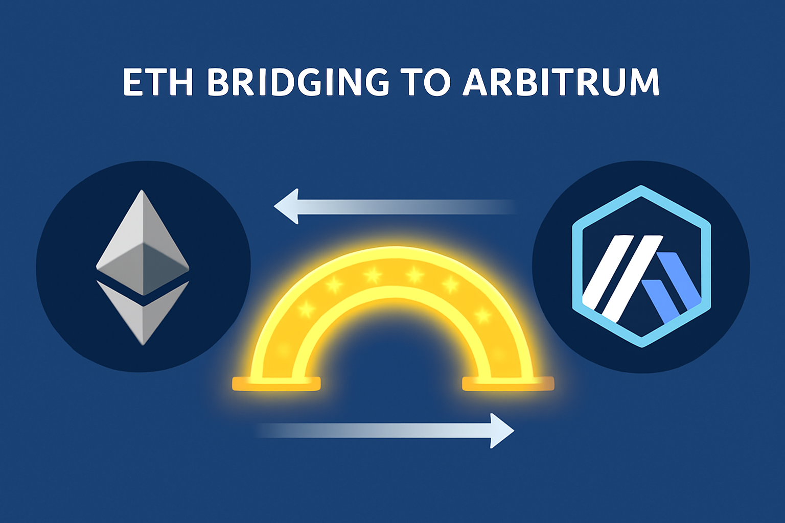 ETH bridging to Arbitrum animation, glowing bridge graphic between Ethereum and Arbitrum chains