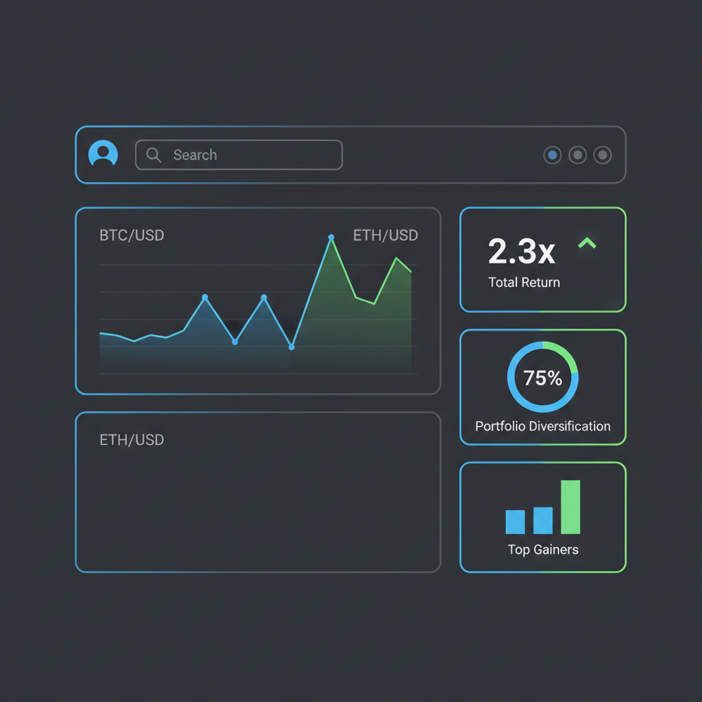 customizable web dashboard with crypto charts and rollup widgets in dark mode