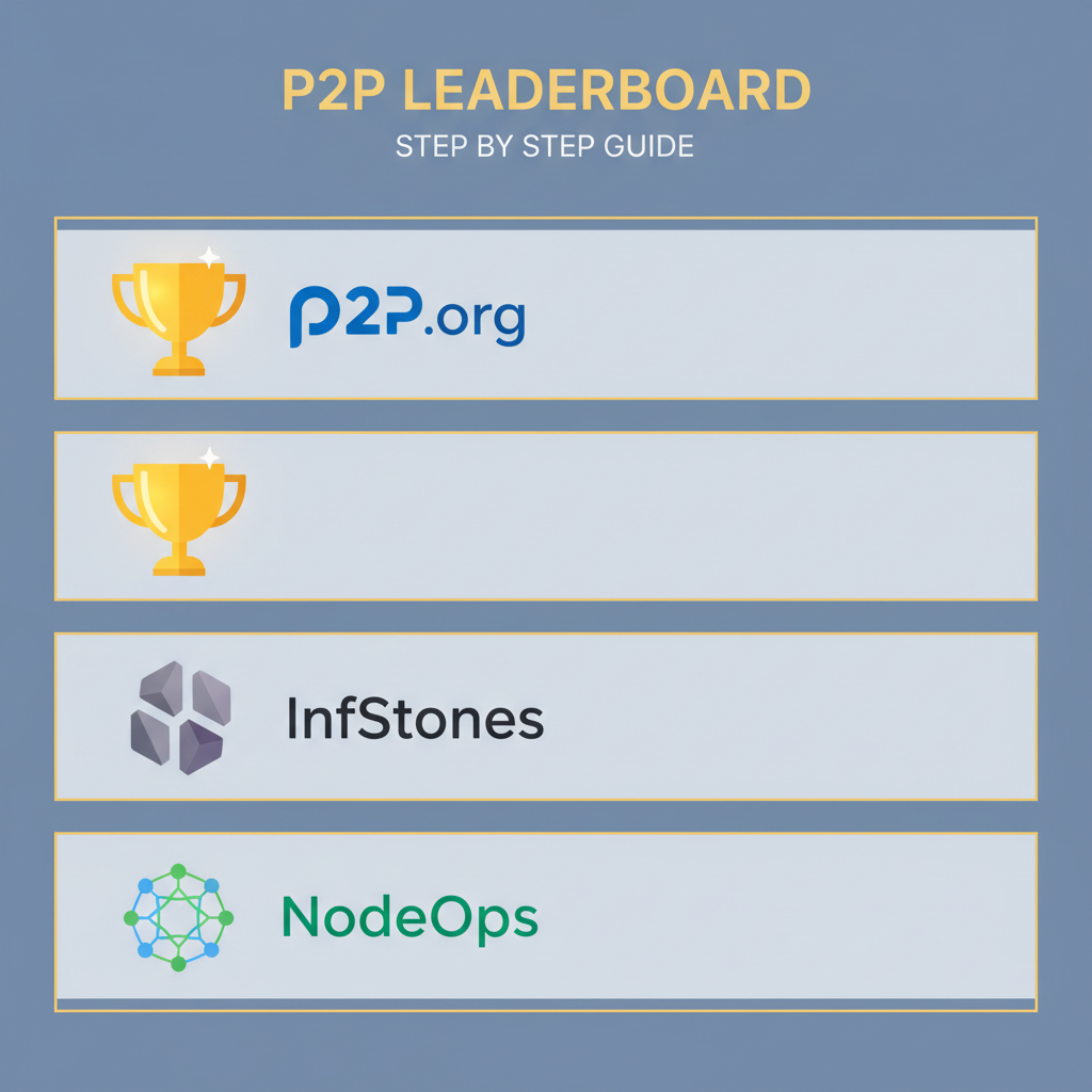 trophy icons beside operator logos P2P.org InfStones NodeOps on a leaderboard, golden highlights, elegant design