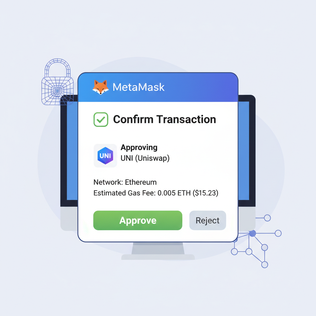 MetaMask transaction confirmation popup, secure crypto approve screen