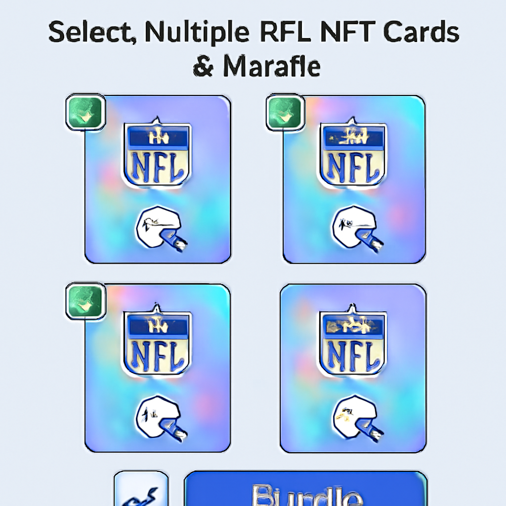user interface selecting multiple NFL NFT cards for bundling, holographic effects