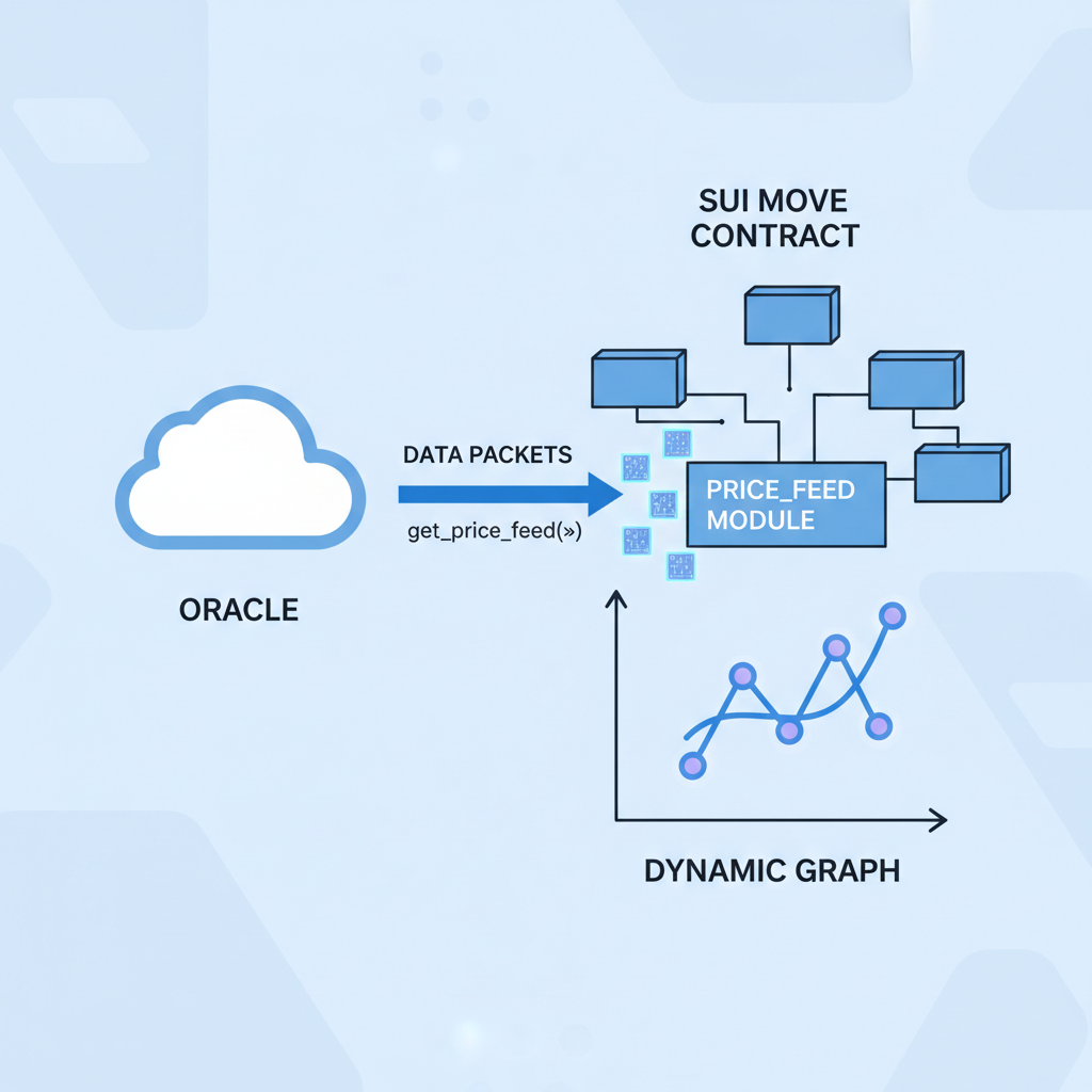 Sui Move function call to get_price_feed, data packets flowing from oracle to contract, dynamic graph
