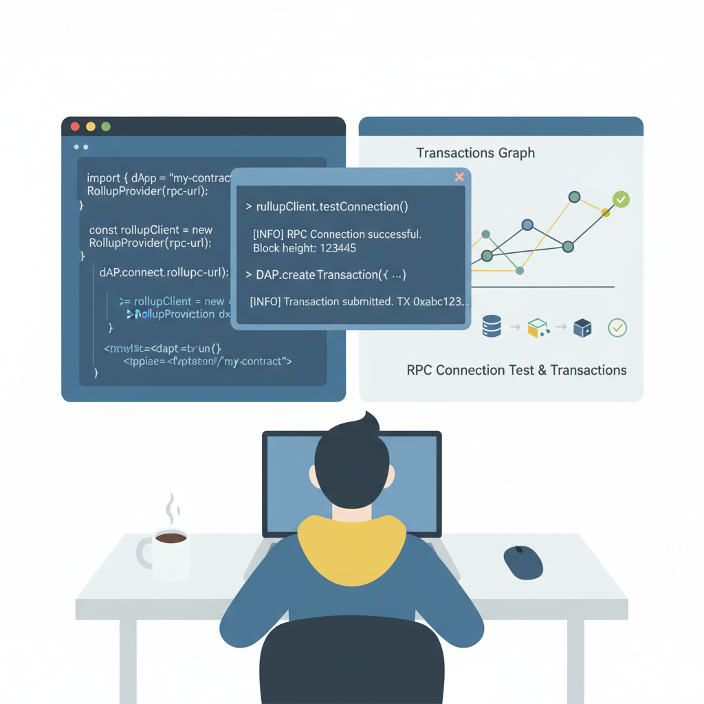 developer integrating dApp with rollup chain code editor RPC connection test transactions graph