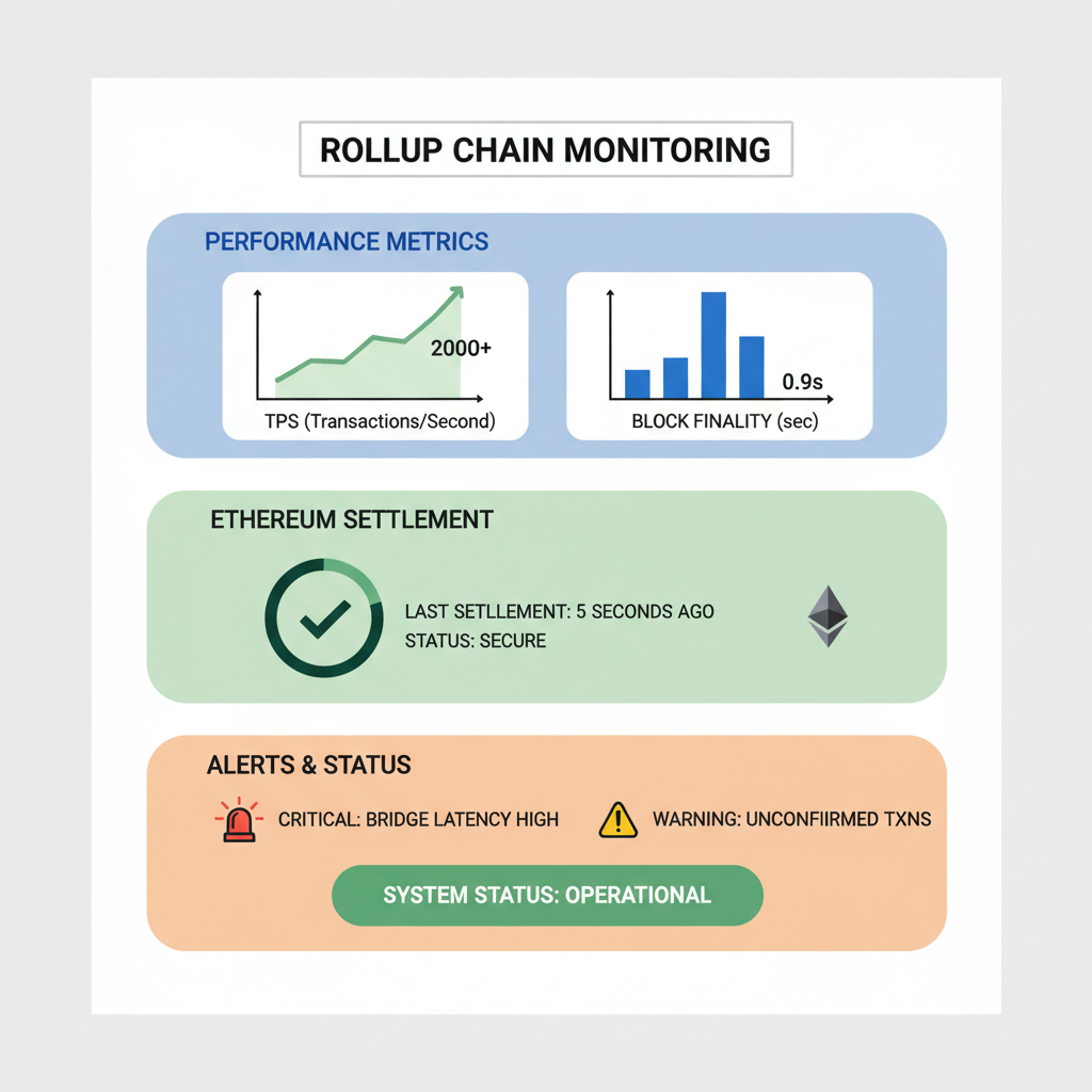 monitoring dashboard rollup chain metrics graphs TPS alerts Ethereum settlement secure performance UI