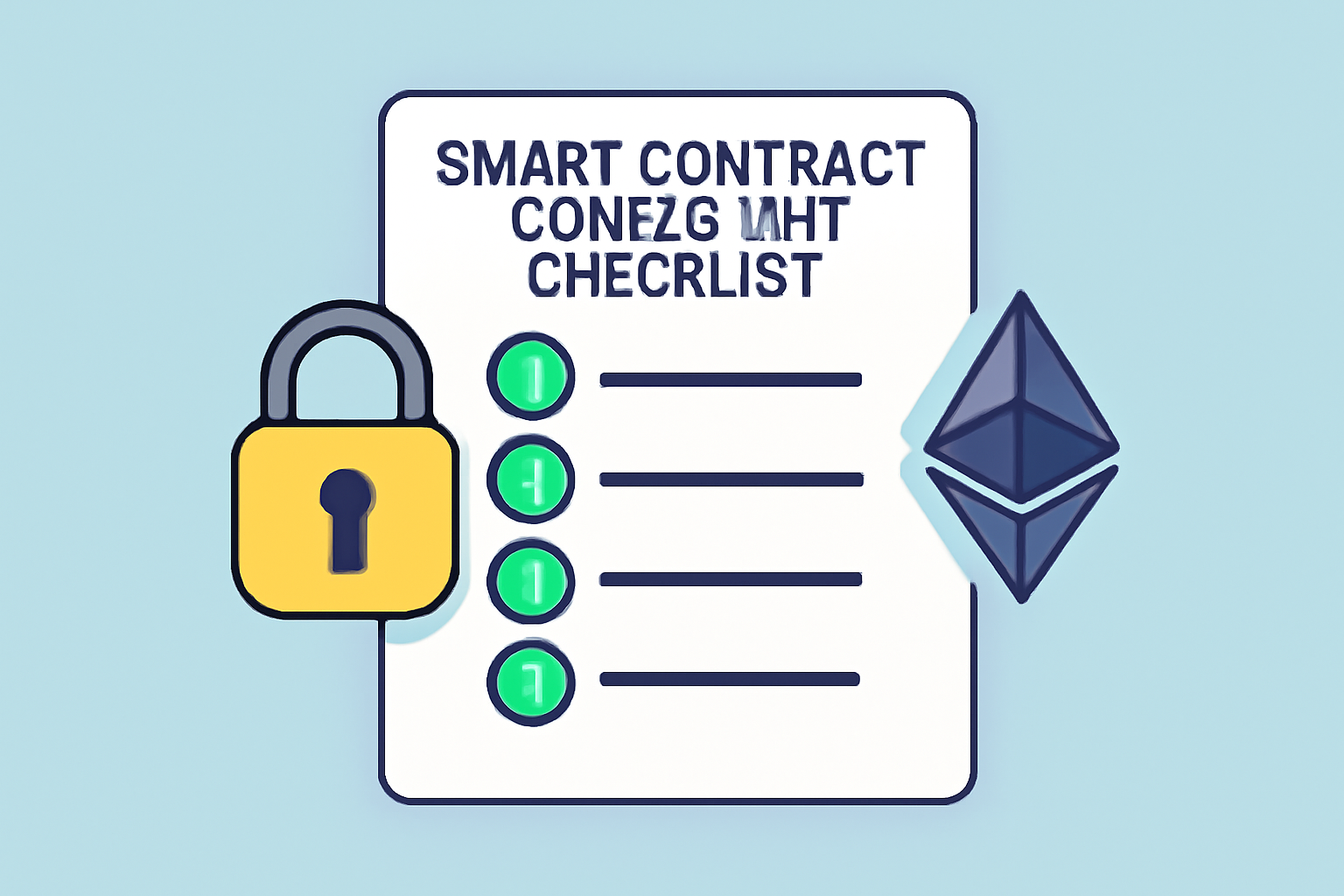 Smart contract code audit checklist with security locks Ethereum blockchain