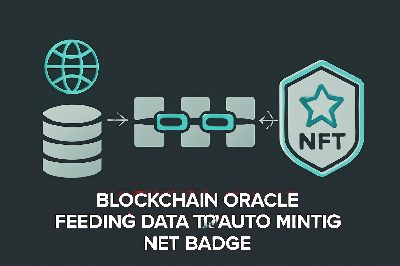 Blockchain oracle feeding data to auto-minting NFT badge futuristic