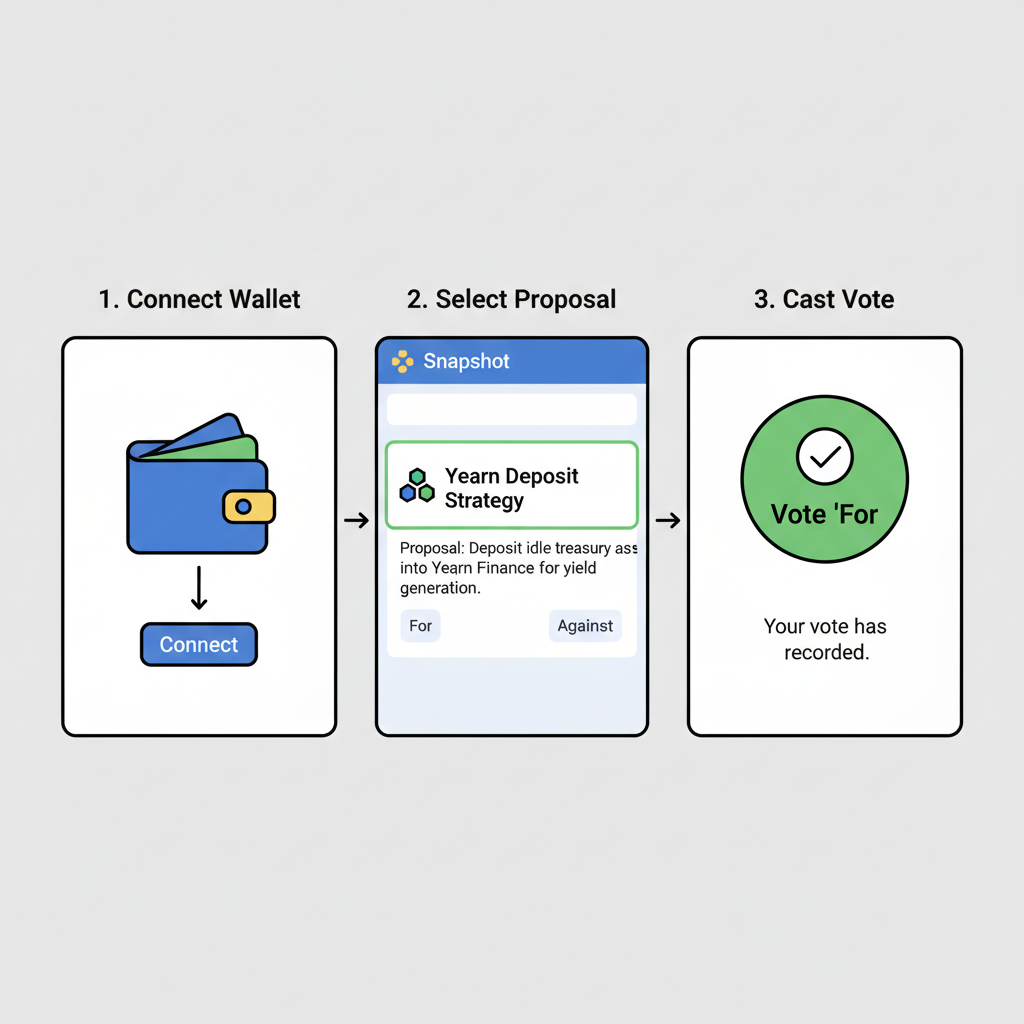 DAO voting interface on Snapshot with proposal for Yearn deposit, multisig Gnosis Safe icon