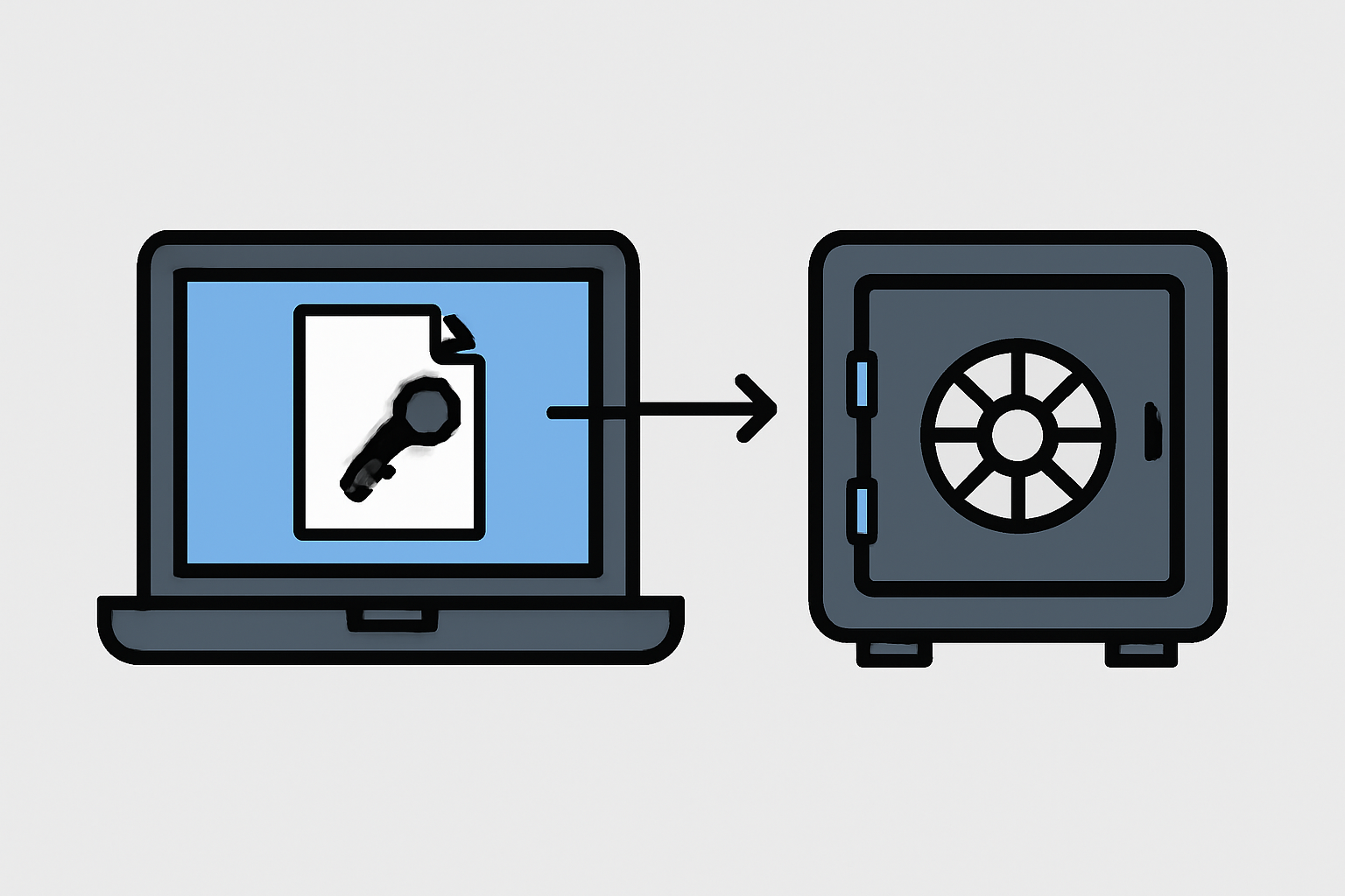 securely backing up a digital private key file on a computer, tech interface, safe vault icon