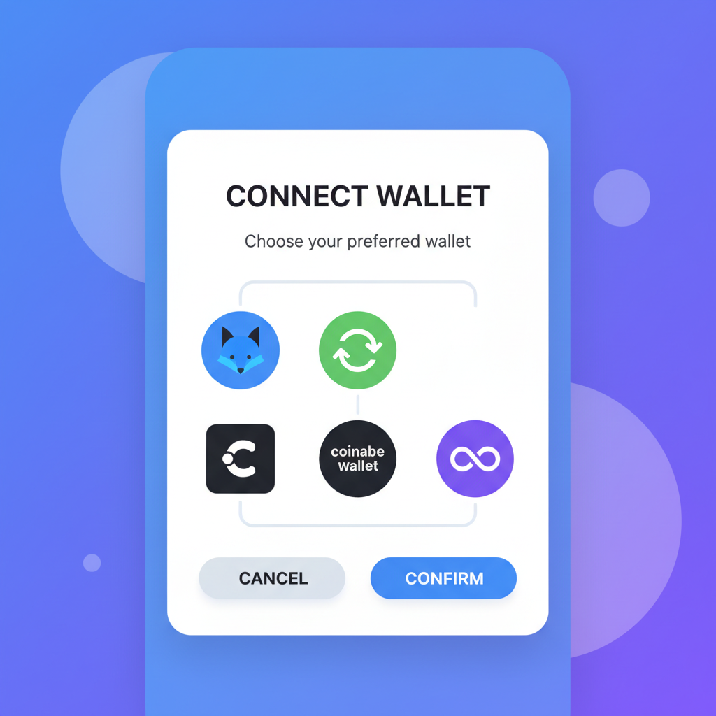 wallet connection popup on app, crypto icons linking