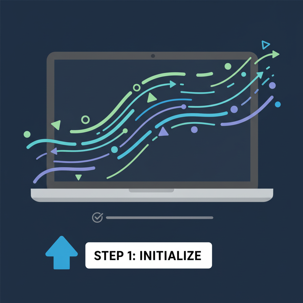 laptop running quietly in background, data streams flowing passively