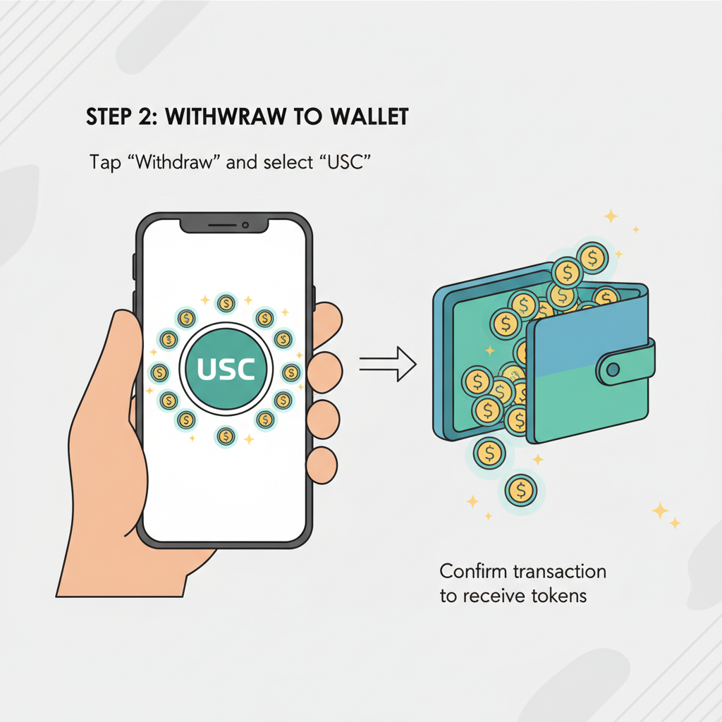 user withdrawing coins from app to wallet, USDC tokens shining