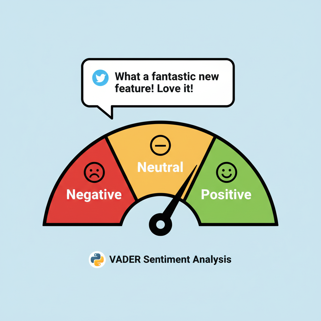 Python VADER sentiment analysis code on tweet text, sentiment score gauge positive neutral negative