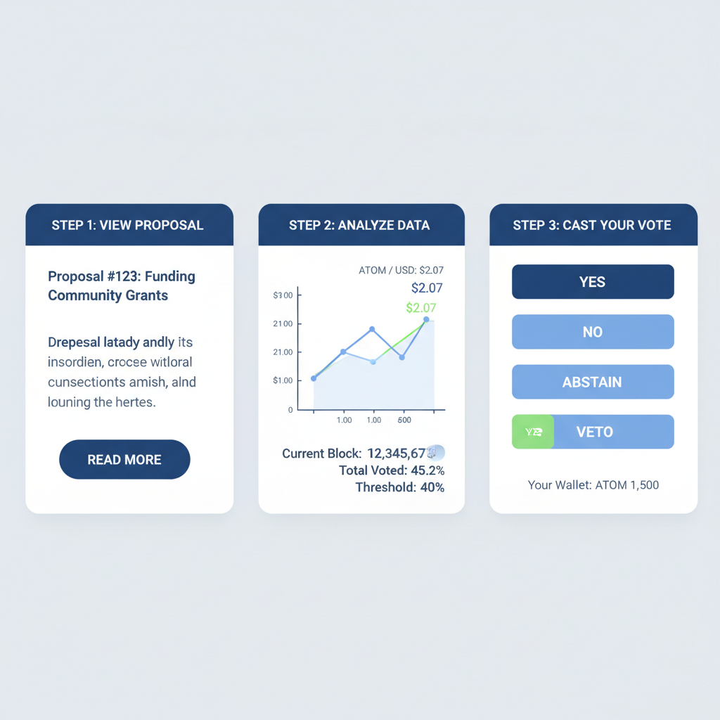Governance proposal voting interface, ATOM price chart at $2.07