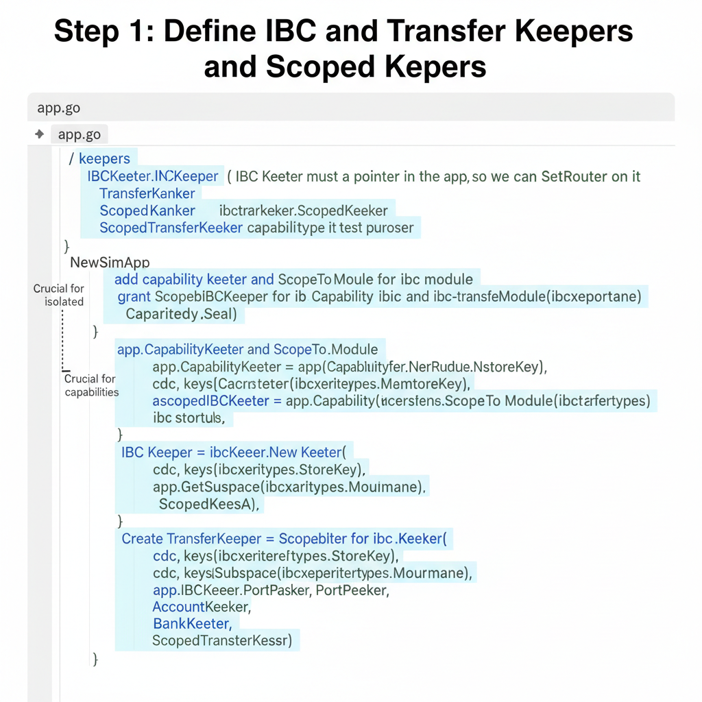 Go code snippet in app.go for IBC v10 wiring, syntax highlighted