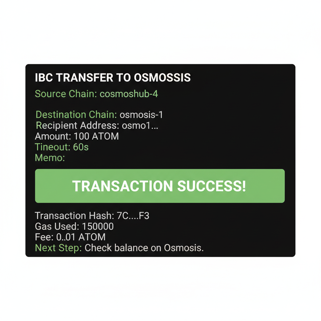CLI ibc-transfer transfer tx to Osmosis success confirmation screen