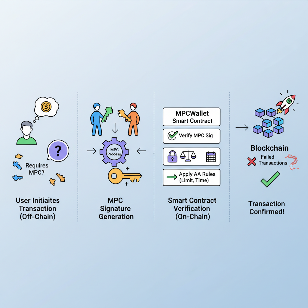 smart contract code integrating MPC shards and AA rules, code flowchart