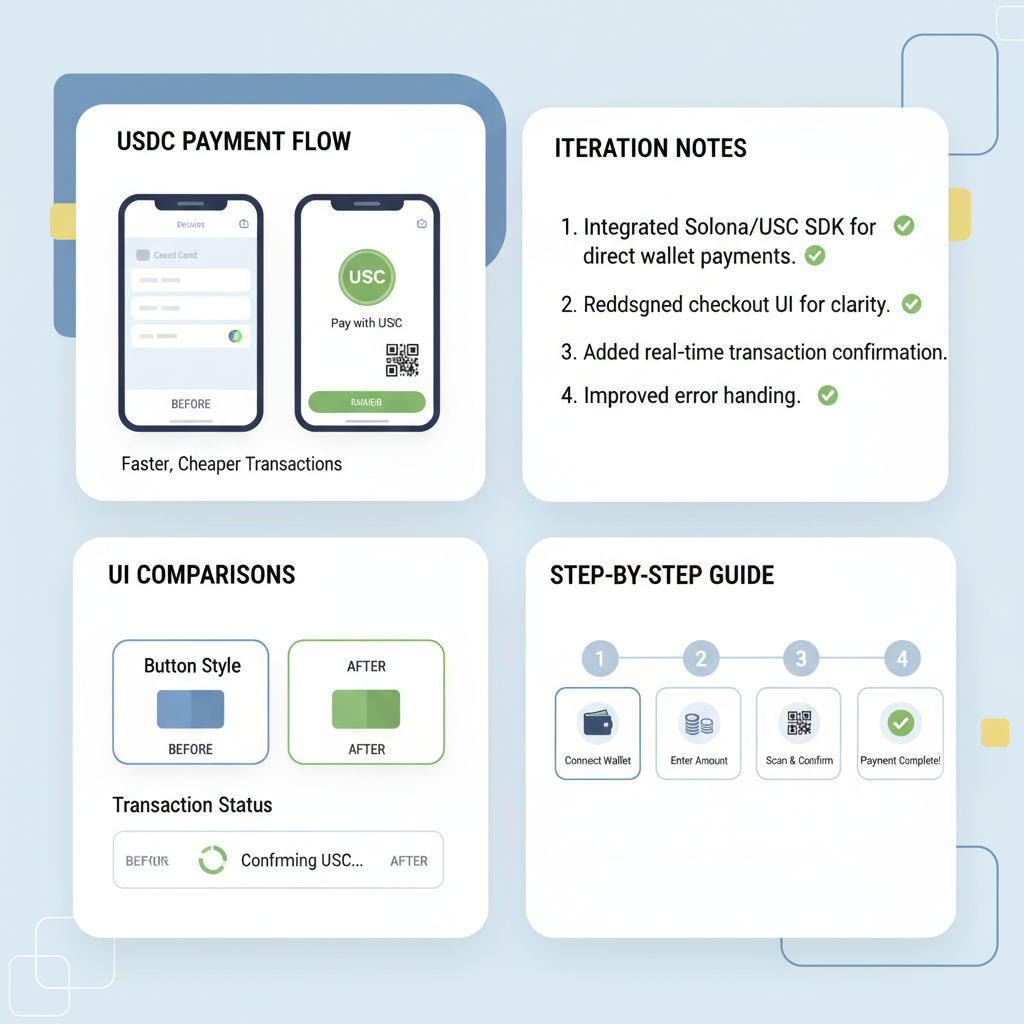 user feedback form after USDC payment in React app, iteration cycle diagram, thoughtful developer reviewing data
