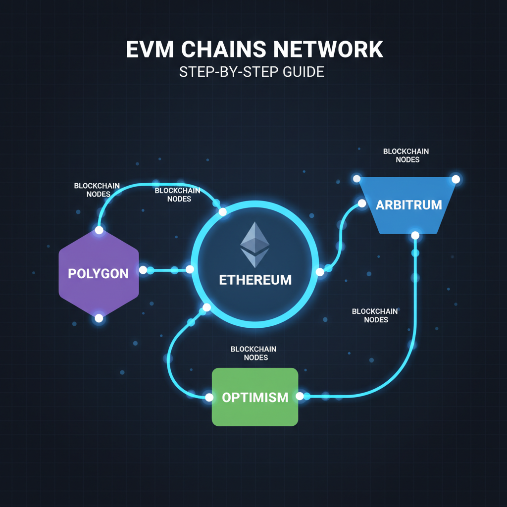 network diagram of evm chains connected ethereum polygon arbitrum, blockchain nodes glowing