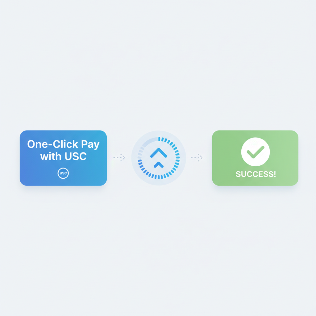 ui button one-click pay usdc with loading animation success check, sleek payment interface