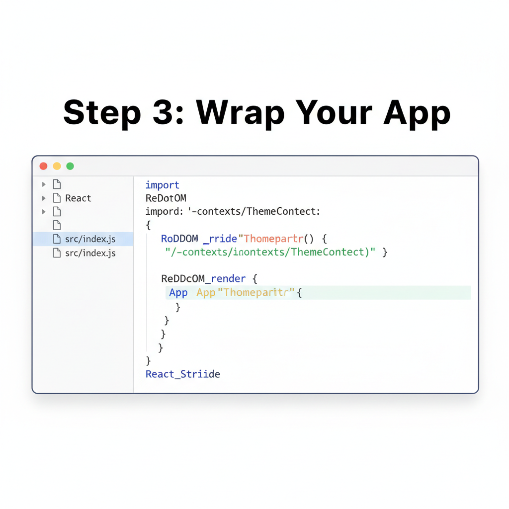 react code snippet showing provider wrap around app component, jsx syntax, clean editor interface