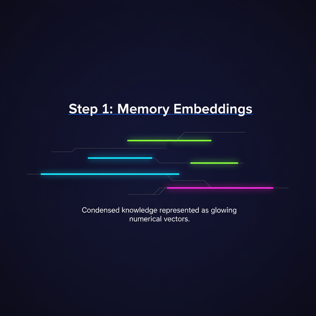 abstract zero-knowledge circuit diagram for AI memory embeddings, glowing vectors and proof nodes, dark tech aesthetic
