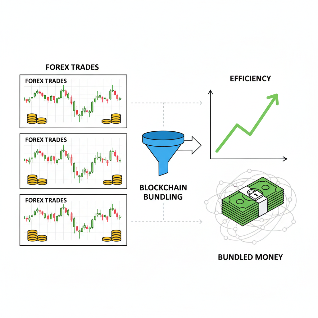 Forex charts analogy to blockchain bundling, efficiency graphs rising, money bundles