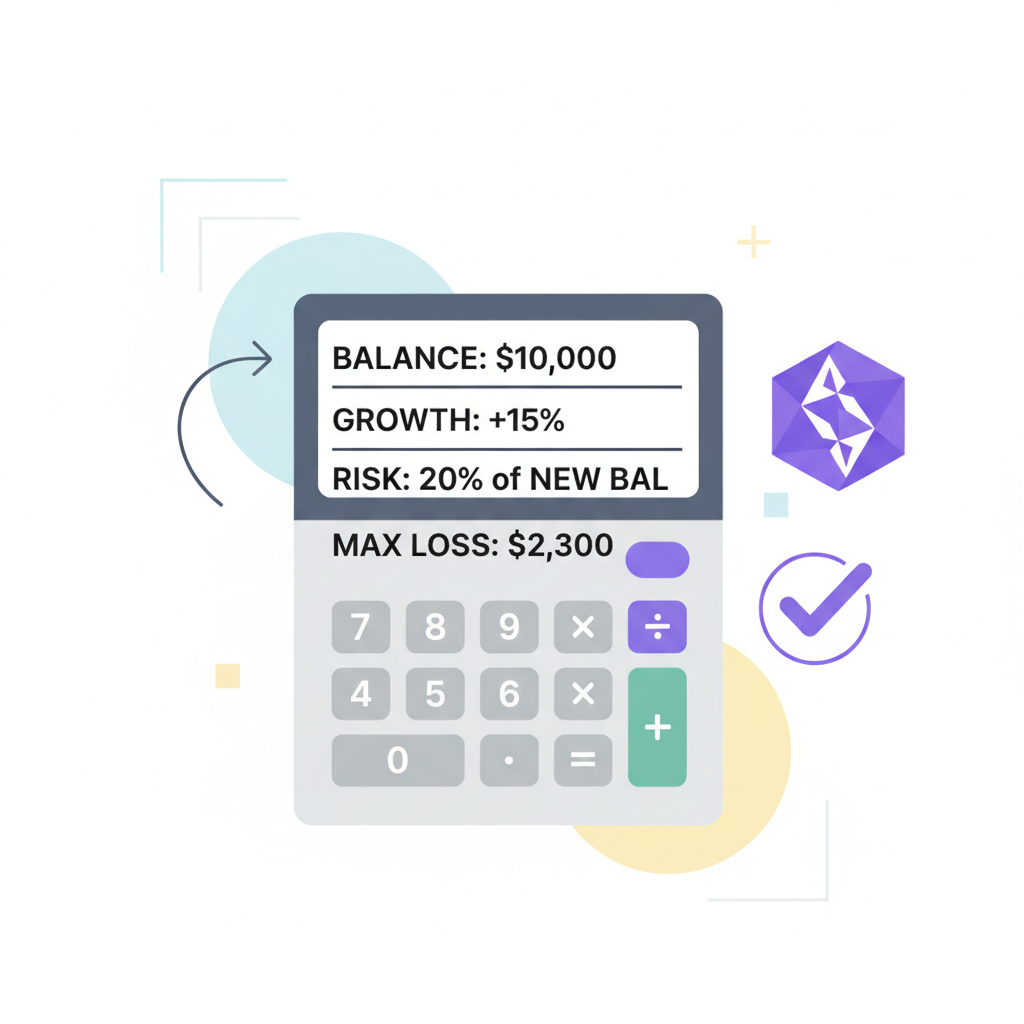 calculator showing 20% risk calc on growing balance with Solana logo